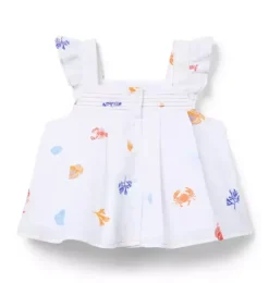 Janie and Jack Matching Sets|Sleeveless Tops-Ocean Icon Flutter Sleeve Top white ocean icon