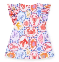 Janie and Jack Swim Outfits|Dresses-Ocean Icon Ruffle Sleeve Dress white ocean icon