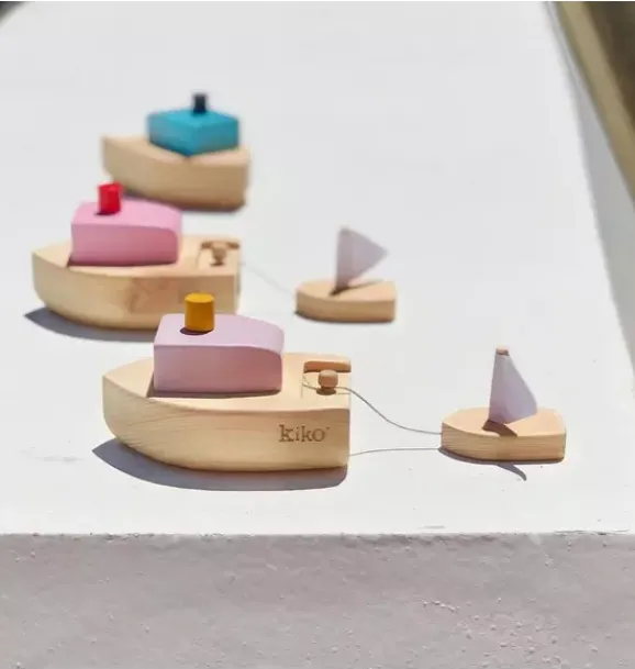 Janie and Jack Bath Toys-Ofune Wind-Up Wooden Boat - Pink multi