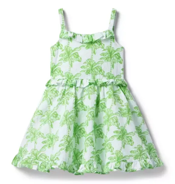 Janie and Jack Family Matching|Dresses-Palm Tree Ruffle Dress new leaf palm tree