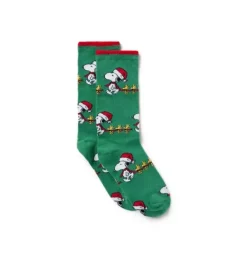 Janie and Jack Socks-Peanuts Holiday Sock evergreen peanuts holiday