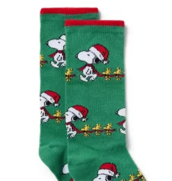 Janie and Jack Socks-Peanuts Holiday Sock evergreen peanuts holiday