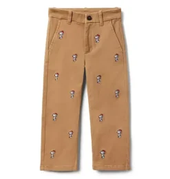 Janie and Jack Pants-PEANUTS™ Snoopy Santa Embroidered Twill Pant khaki snoopy santa