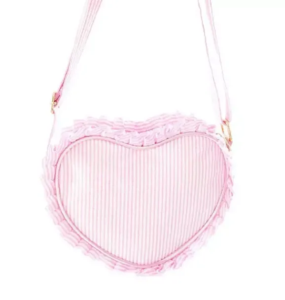 Janie and Jack Kids Accessories-Seersucker Heart Purse pink