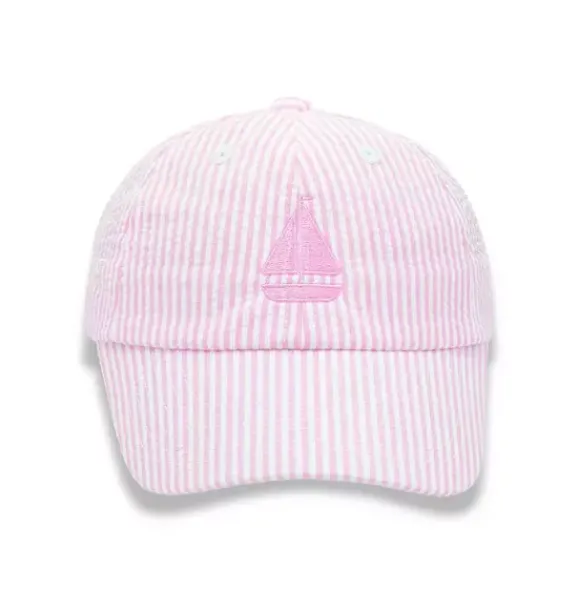 Janie and Jack Kids Accessories-Seersucker Sailboat Bow Baseball Hat pink