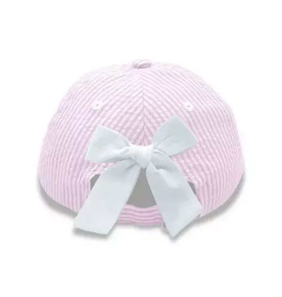 Janie and Jack Kids Accessories-Seersucker Sailboat Bow Baseball Hat pink