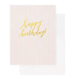 Janie and Jack Stationery-Pink Stripe Happy Birthday Greeting Card multi