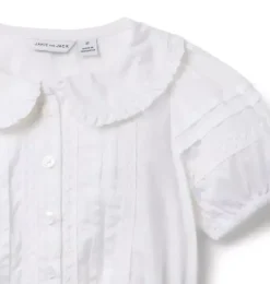 Janie and Jack Short Sleeve Tops-Pintuck Lace Trim Top white