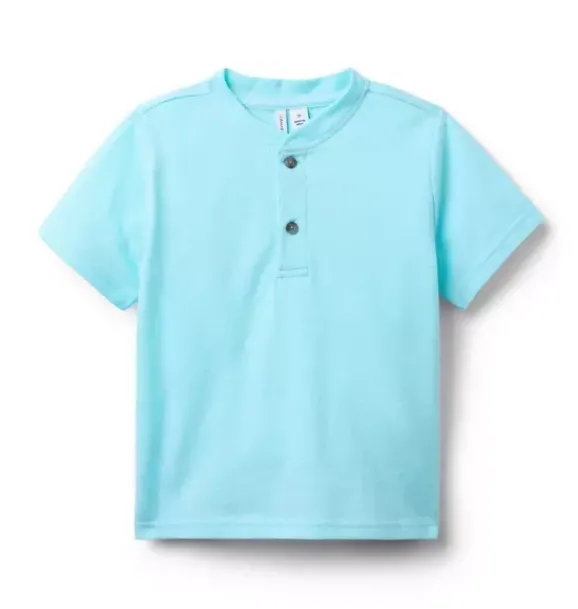 Janie and Jack Tees-Pique Henley Tee turquoise sky heather