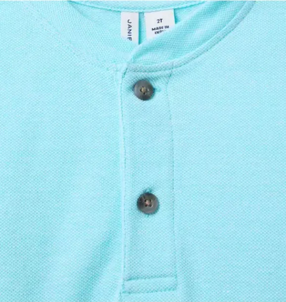 Janie and Jack Tees-Pique Henley Tee turquoise sky heather