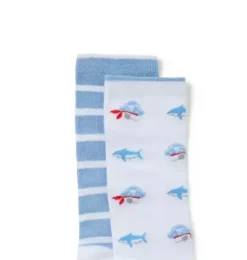 Janie and Jack Socks-Pirate And Stripe Sock 2-Pack light blue stripe and white pirate shark