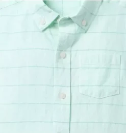 Janie and Jack Shirts-Plaid Linen-Cotton Shirt minty blue plaid