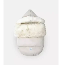 Janie and Jack Strollers-PlushPOD - Tundra Plush heather beige - white faux fur
