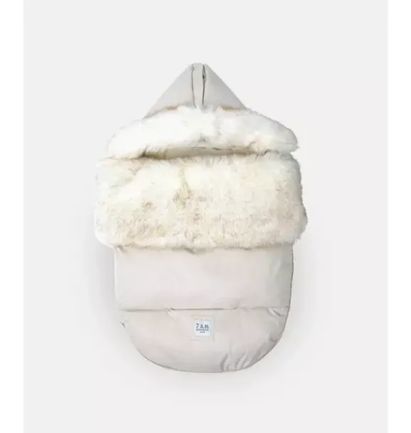 Janie and Jack Strollers-PlushPOD - Tundra Plush heather beige - white faux fur