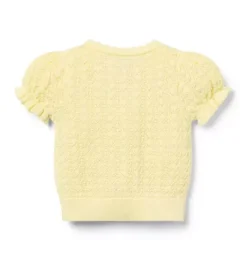 Janie and Jack Sweaters & Sweatshirts-Pointelle Puff Sleeve Cardigan lemon cake