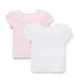 Janie and Jack Short Sleeve Tops-Pointelle Tee 2-Pack white and light pink