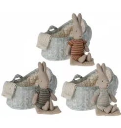 Janie and Jack Stuffed Animals-Rabbit in Carry Cot, Micro - Blue multi