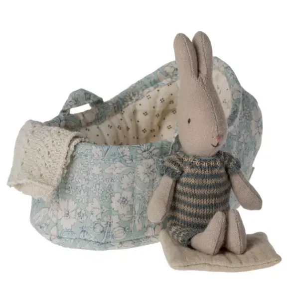Janie and Jack Stuffed Animals-Rabbit in Carry Cot, Micro - Blue multi
