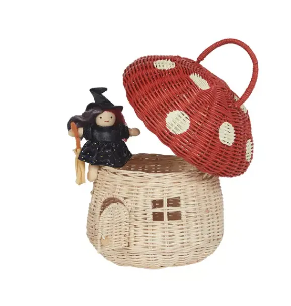 Janie and Jack Storage-Rattan Mushroom Basket - red