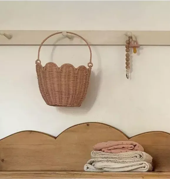 Janie and Jack Storage-Rattan Tulip Carry Basket - seashell pink