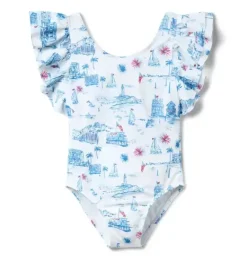Janie and Jack One-pieces|Family Matching-Recycled Americana Toile Swimsuit white americana toile
