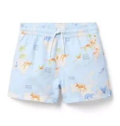 Janie and Jack Swim Trunks|Swim Outfits-Recycled Animal Map Swim Trunk ice blue animal map
