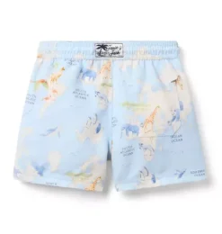 Janie and Jack Swim Trunks|Swim Outfits-Recycled Animal Map Swim Trunk ice blue animal map