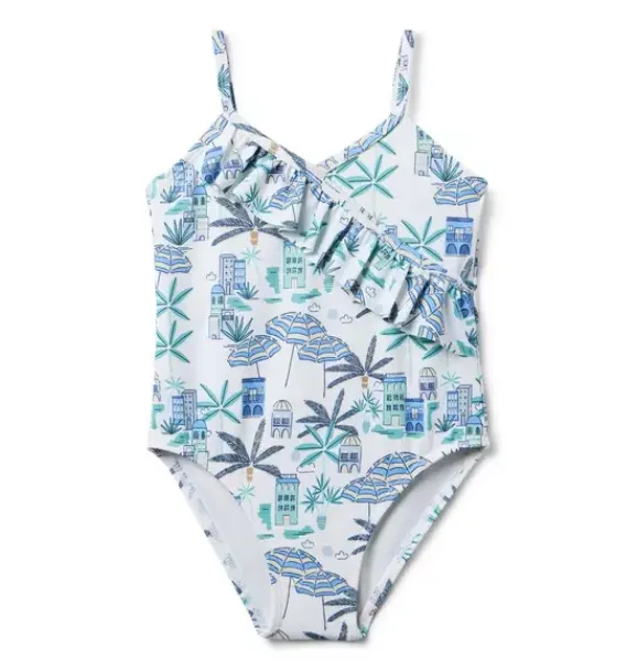Janie and Jack One-pieces|Swim Outfits-Recycled Coastal Getaway Ruffle Swimsuit white coastal getaway