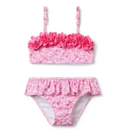 Janie and Jack Two-pieces|Swim Outfits-Recycled Ditsy Floral Rosette 2-Piece Swimsuit raspberry pink ditsy floral