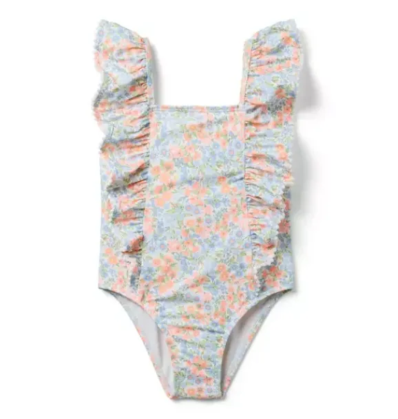 Janie and Jack One-pieces|Swim Outfits-Recycled Ditsy Floral Ruffle Swimsuit white ditsy floral