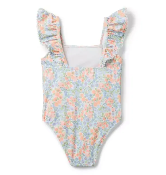 Janie and Jack One-pieces|Swim Outfits-Recycled Ditsy Floral Ruffle Swimsuit white ditsy floral