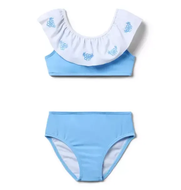 Janie and Jack Two-pieces|Girl-Recycled Embroidered Floral 2-Piece Swimsuit blue stream