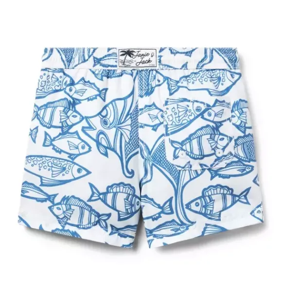 Janie and Jack Swim Trunks|Swim-Recycled Fish Swim Trunk white fish