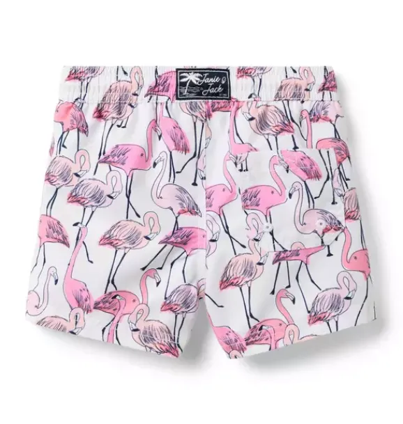 Janie and Jack Swim Trunks|Boy-Recycled Flamingo Swim Trunk jet ivory flamingo