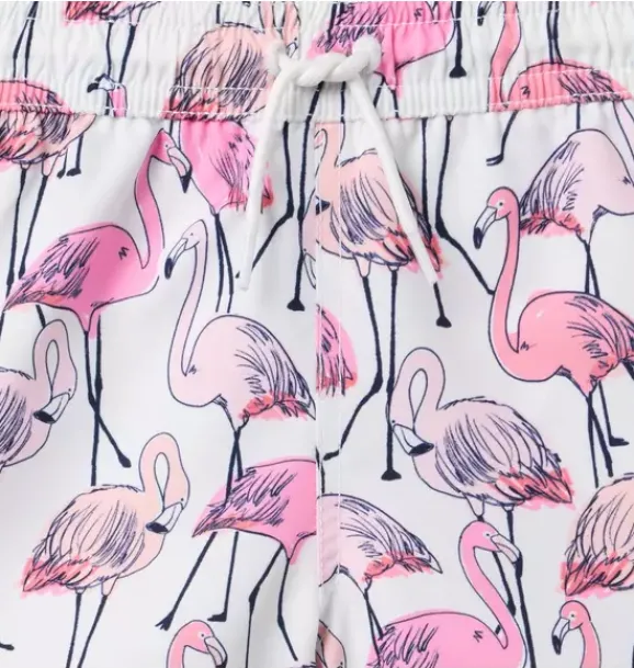 Janie and Jack Swim Trunks|Boy-Recycled Flamingo Swim Trunk jet ivory flamingo