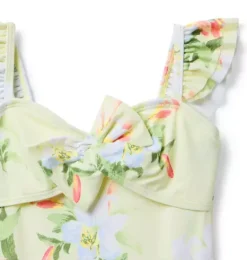Janie and Jack One-pieces|Swim & Cover-ups-Recycled Floral Bow Swimsuit pale pistachio floral