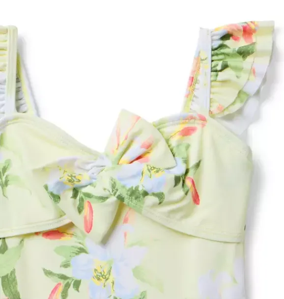 Janie and Jack One-pieces|Swim & Cover-ups-Recycled Floral Bow Swimsuit pale pistachio floral