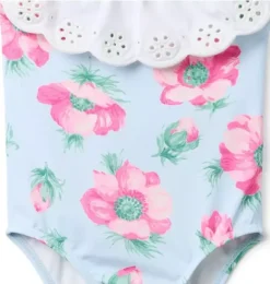 Janie and Jack One-pieces|Swim Outfits-Recycled Floral Eyelet Ruffle Swimsuit light blue floral