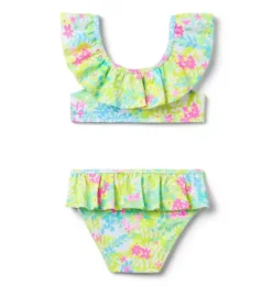 Janie and Jack Two-pieces|Girl-Recycled Floral Ruffle 2-Piece Swimsuit neon green floral