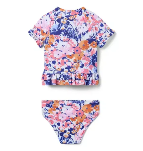 Janie and Jack Rash Guards|Girl-Recycled Floral Ruffle Rash Guard Swimsuit white floral