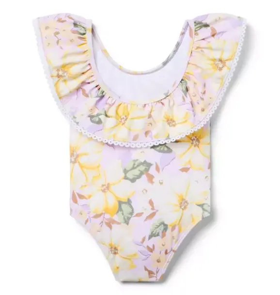 Janie and Jack One-pieces|Swim Outfits-Recycled Floral Ruffle Swimsuit lavish lilac floral