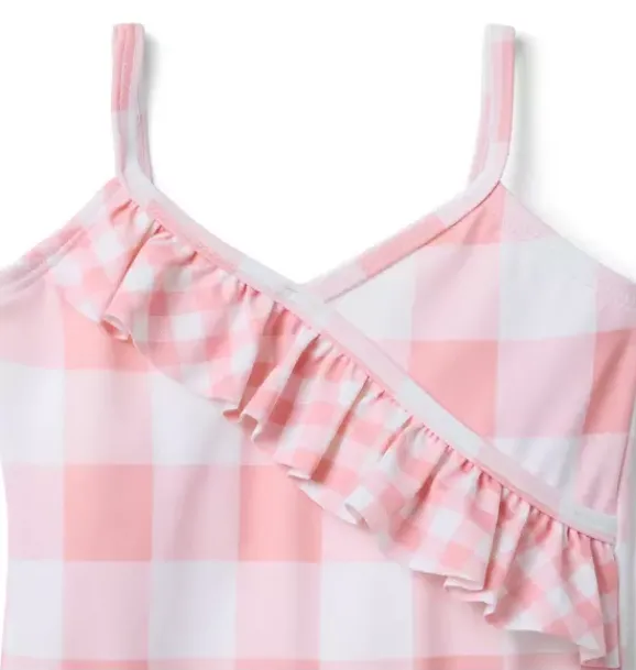 Janie and Jack One-pieces|Girl-Recycled Gingham Ruffle Swimsuit dainty pink gingham