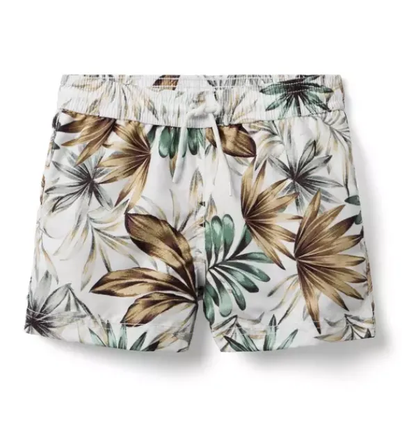 Janie and Jack Swim Trunks|Swim-Recycled Leaf Swim Trunk white leaf