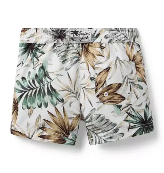 Janie and Jack Swim Trunks|Swim-Recycled Leaf Swim Trunk white leaf