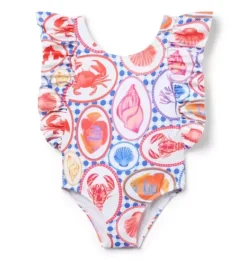Janie and Jack One-pieces|Swim Outfits-Recycled Ocean Icon Ruffle Swimsuit white ocean icon