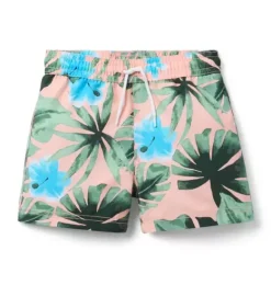 Janie and Jack Swim Trunks|Swim Outfits-Recycled Palm Swim Trunk apricot sorbet palm
