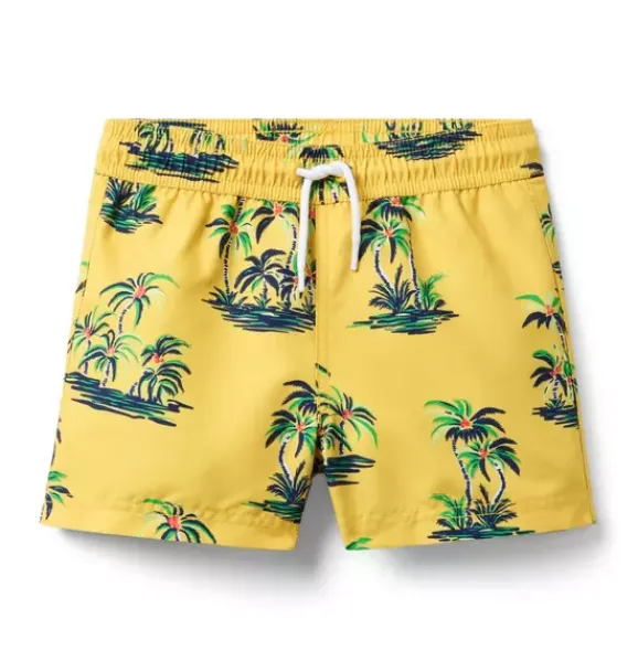 Janie and Jack Swim Trunks|Boy-Recycled Palm Tree Swim Trunk sunny yellow palm tree