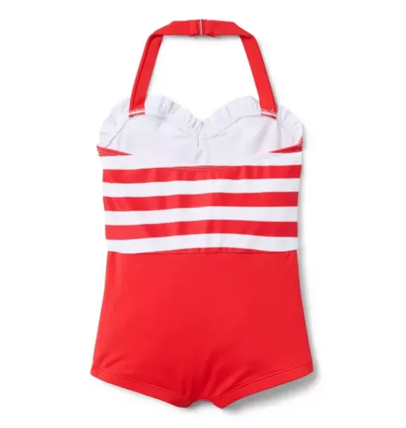Janie and Jack Swim & Cover-ups|One-pieces-Recycled Retro Striped Swimsuit cherry stripe