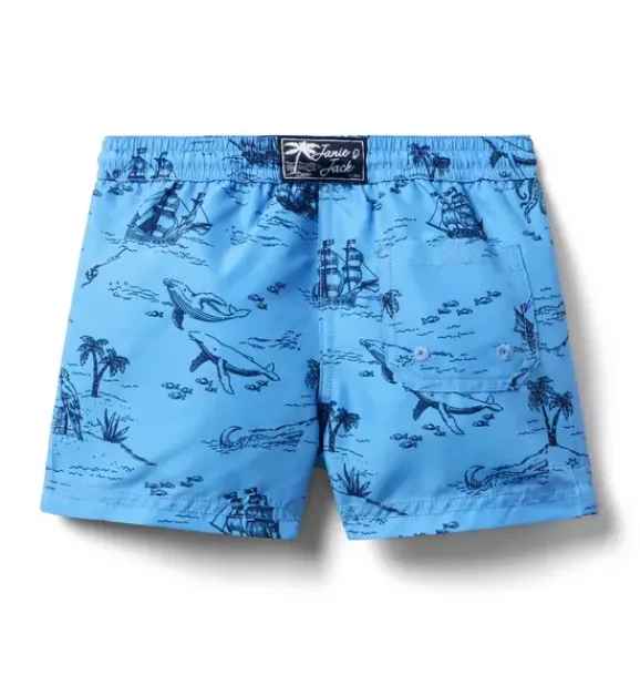 Janie and Jack Swim Trunks|Boy-Recycled Sea Days Swim Trunk field blue sea days