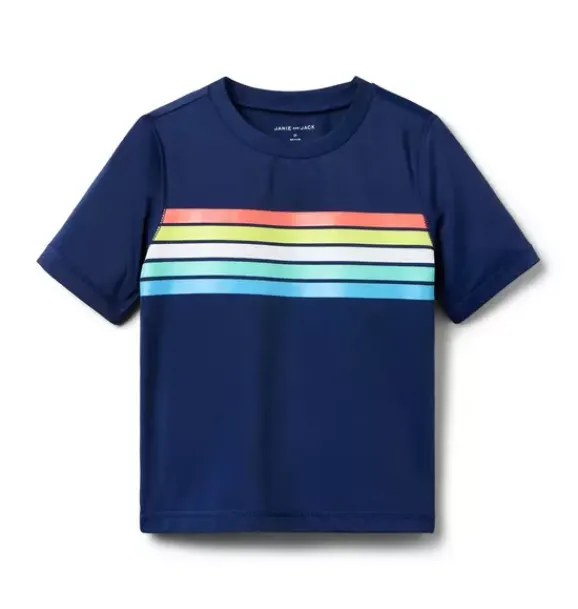 Janie and Jack Rash Guards|Boy-Recycled Stripe Rash Guard dark blue